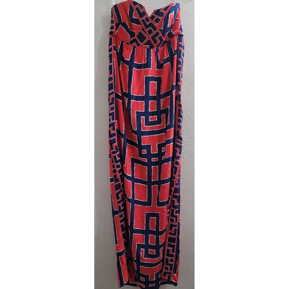 Alice & Trixie Greek Key Print 100% Silk Strapless Maxi Dress, XS
